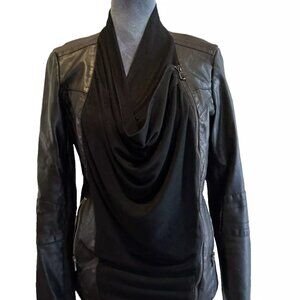 Gianni Bini Women's M Medium Black Jacket Zipper Faux Leather Motto Asymmetric